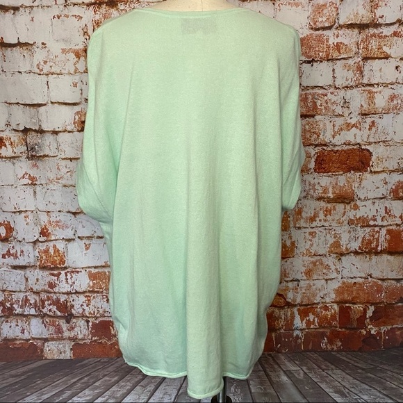 Zoe Couture Collection Mint Green Knit Tunic Lace Up Neck Short Sleeve M L - Picture 4 of 9
